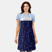 Dusty Blue Wildblume Muster Personalisiert Navy Schürze (Getragen)