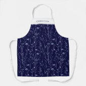 Dusty Blue Wildblume Muster Personalisiert Navy Schürze (Vorderseite)