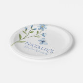 Dusty Blue Wildblume Personalisiert Brautparty Pappteller (Schrägansicht)