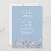 Dusty Blue Wildblume QR Code Foto Boho Wedding Einladung (Vorderseite)