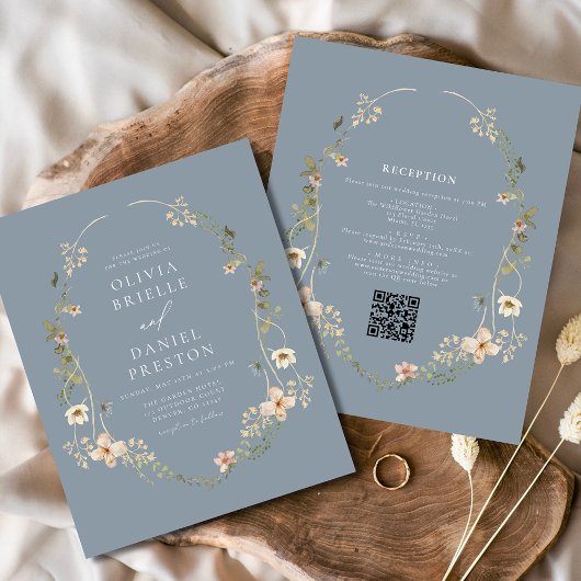 Dusty Blue Wildblume QR Code Garden Wedding Flyer