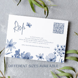 Dusty Blue Wildblume QR Code Hochzeit RSVP Begleitkarte