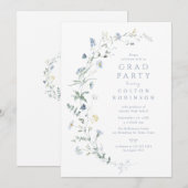 Dusty Blue Wildblume Rustic Boho Abschluss Einladung (Vorne/Hinten)