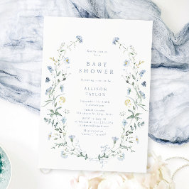 Dusty Blue Wildblume Rustic Boho Babydusche Einladung