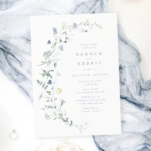 Dusty Blue Wildblume Rustic Boho Brautparty Einladung