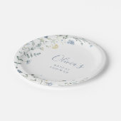 Dusty Blue Wildblume Rustic Boho Brautparty Pappteller (Schrägansicht)
