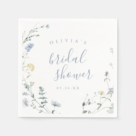 Dusty Blue Wildblume Rustic Boho Brautparty Serviette (Vorderseite)