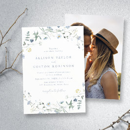Dusty Blue Wildblume Rustic Boho Wedding Foto Einladung