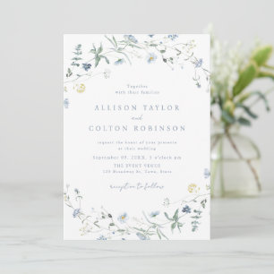 Dusty Blue Wildblume Rustic Boho Wedding Foto Einladung