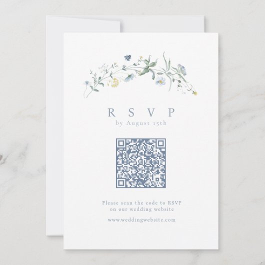 Dusty Blue Wildblume Rustic Boho Wedding Foto Einladung (Rückseite)