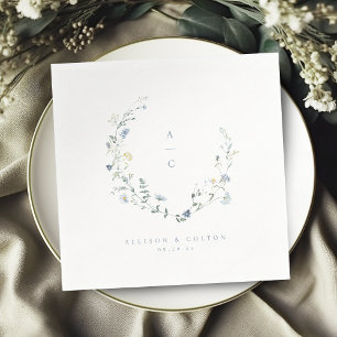 Dusty Blue Wildblume Rustic Boho Wedding Monogram Serviette