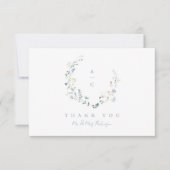 Dusty Blue Wildblume Rustic Boho Wedding Monogramm Dankeskarte (Vorderseite)