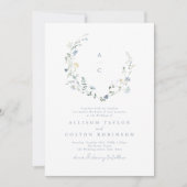 Dusty Blue Wildblume Rustic Boho Wedding Monogramm Einladung (Vorderseite)