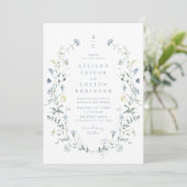 Dusty Blue Wildblume Rustic Boho Wedding Monogramm Einladung (Stehend Vorderseite)