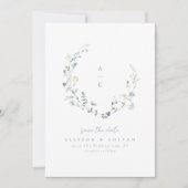 Dusty Blue Wildblume Rustic Boho Wedding Monogramm Save The Date (Vorderseite)