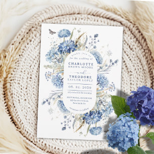 Dusty Blue Wildblume Rustikale Hochzeit Einladung