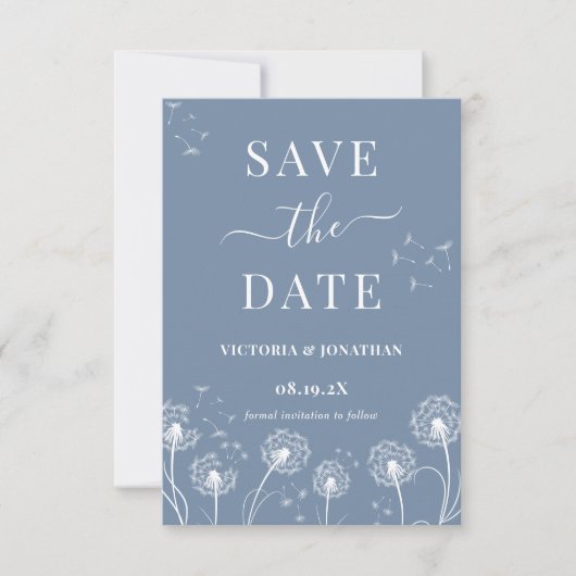 Dusty Blue Wildblume Rustikale Hochzeit Save The Date (Vorderseite)