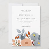 Dusty Blue Wildblume Save the Date Card (Vorderseite)