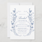 Dusty Blue Wildblume Silhouette Brautparty Einladung (Vorderseite)