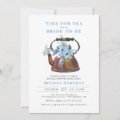 Dusty Blue Wildblume Tee Party Brautparty Einladung (Vorderseite)