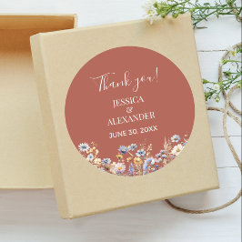 Dusty Blue Wildblume Terracotta Wedding Danke Runder Aufkleber