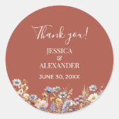 Dusty Blue Wildblume Terracotta Wedding Danke Runder Aufkleber (Vorderseite)