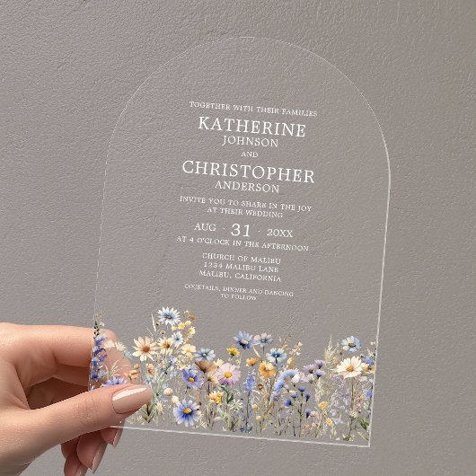Dusty Blue Wildblume Watercolor Arch Wedding Acryleinladungen