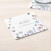 Dusty Blue Wildblume Watercolor Brautparty Rechteckiger Pappuntersetzer (angewinkelt)