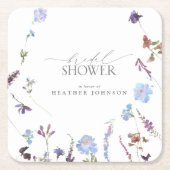 Dusty Blue Wildblume Watercolor Brautparty Rechteckiger Pappuntersetzer (Vorderseite)