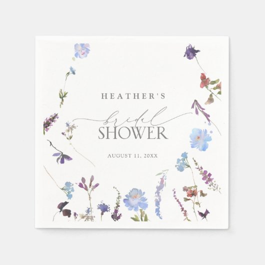 Dusty Blue Wildblume Watercolor Brautparty Serviette (Vorderseite)