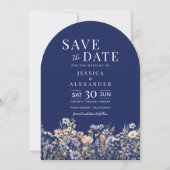 Dusty Blue Wildblume Wedding Arch Navy Rett Date Einladung (Vorderseite)