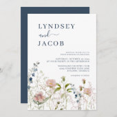 Dusty Blue Wildblume Wedding Einladung (Vorne/Hinten)