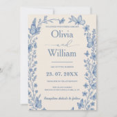 Dusty Blue Wildblume Wedding Einladung (Vorderseite)