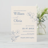 Dusty Blue Wildblume Wedding Einladung (Stehend Vorderseite)