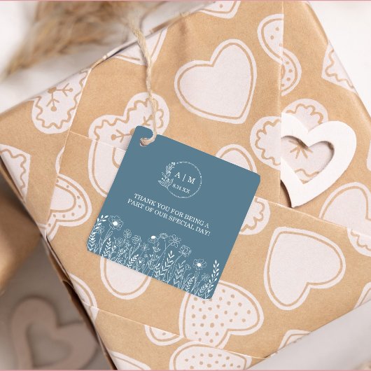 Dusty Blue Wildblume Wedding Geschenkanhänger