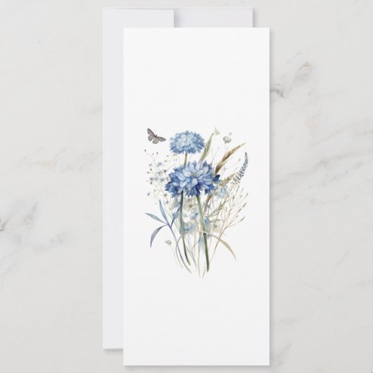 Dusty Blue Wildblume Wedding Menu Card Einladung (Rückseite)