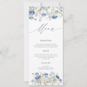 Dusty Blue Wildblume Wedding Menu Card Einladung (Vorderseite)