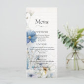 Dusty Blue Wildblume Wedding Menu Menükarte (Stehend Vorderseite)