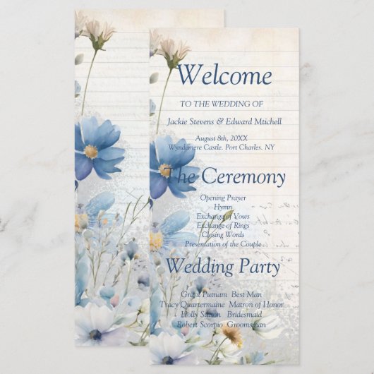 Dusty Blue Wildblume Wedding Program (Vorne/Hinten)