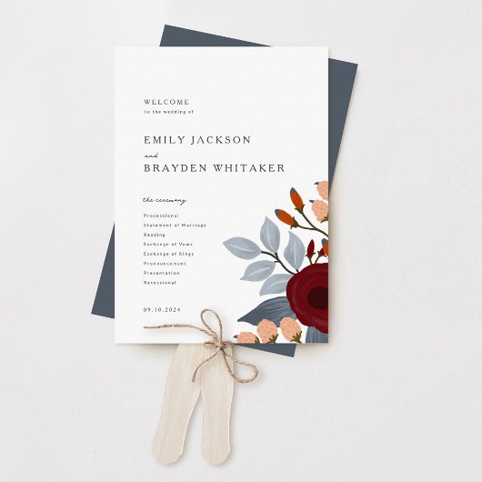 Dusty Blue Wildblume Wedding Program Fächer