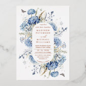 Dusty Blue Wildblume Wedding Rose Gold Folieneinladung (Vorderseite)