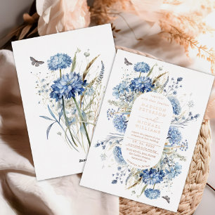 Dusty Blue Wildblume Wedding Rose Gold Folieneinladung