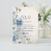 Dusty Blue Wildblume Wedding RSVP Karte (Stehend Vorderseite)