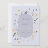 Dusty Blue Wildblume Wedding Save the Date Cards (Vorderseite)