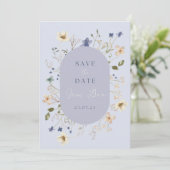 Dusty Blue Wildblume Wedding Save the Date Cards (Stehend Vorderseite)