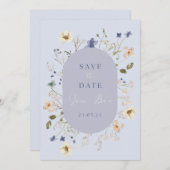Dusty Blue Wildblume Wedding Save the Date Cards (Vorne/Hinten)