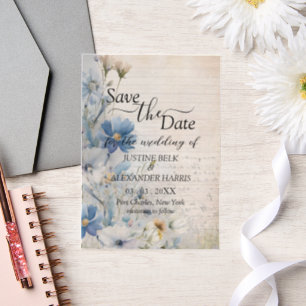 Dusty Blue Wildblume Wedding Save the Date Pergament Einladungen