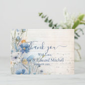 Dusty Blue Wildblume Wedding Vielen Dank Dankeskarte (Stehend Vorderseite)