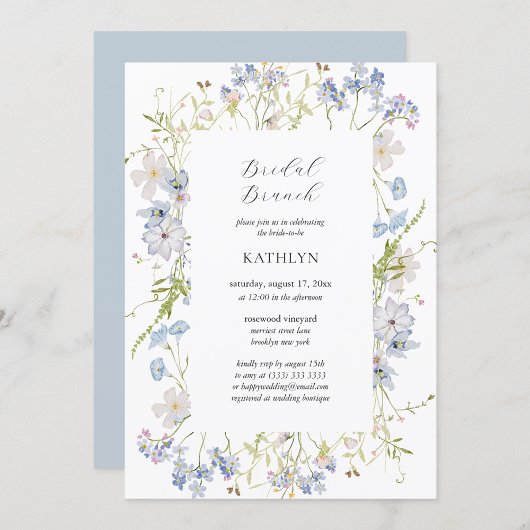 Dusty Blue Wildblume Whimsical Bridal Brunch Einladung