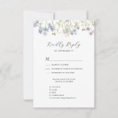 Dusty Blue Wildblume Whimsical Modern Wedding RSVP Karte (Vorderseite)